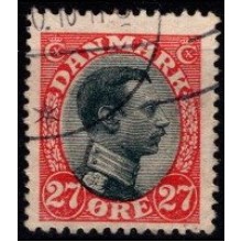 1918-20. Danmark. Christian X. AFA 102, 27 øre rød/sort, 